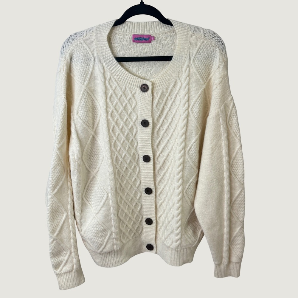 Edikted Chunky Cable Knit Cardigan Cream XS/S Cottagecore Preppy Fall Sweater